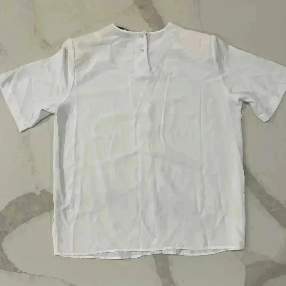 Vintage KB Lawrence White Polyester BackButton Blouse Lace Trim Detail Womens 14 - Picture 4 of 5